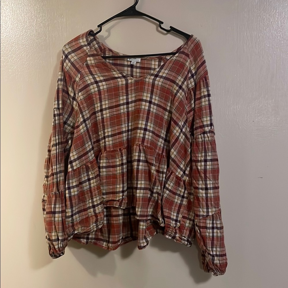 Dip Red and Brown Long Sleeve Boxy Blouse